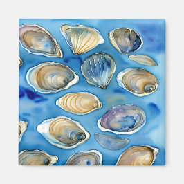 Imán Oysters Clams Seashells Watercolor Azul