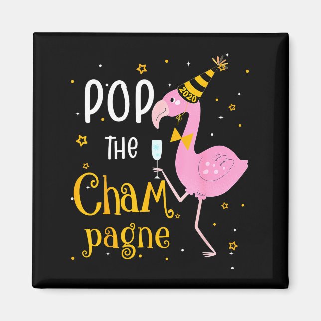 Imán P The Champagne It's New Year! Funny Flamingo Drin (Frente)