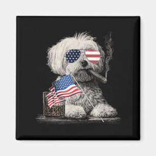 Imán Padre de perro maltés patriótico bandera americana
