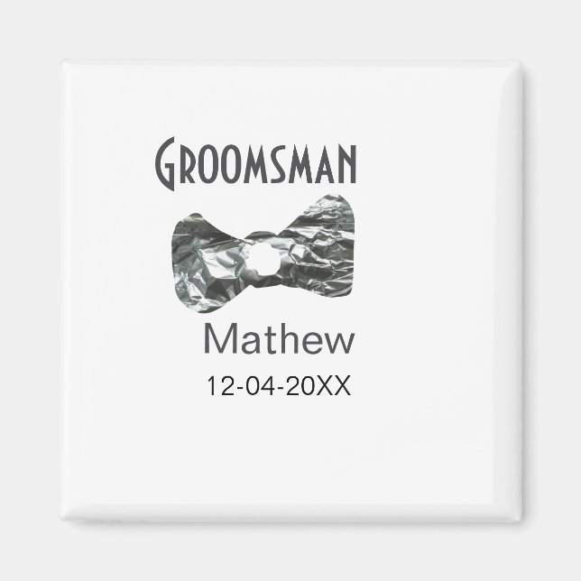 Imán Padrino añadir nombre fecha año gris cuello lazo t (Frente)