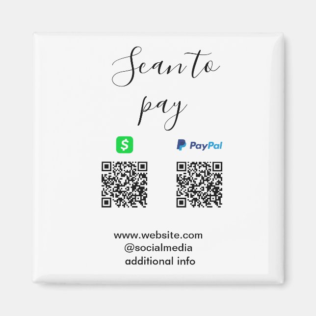 Imán Pagar con Paypal Cashapp escaneando el código QR a (Frente)