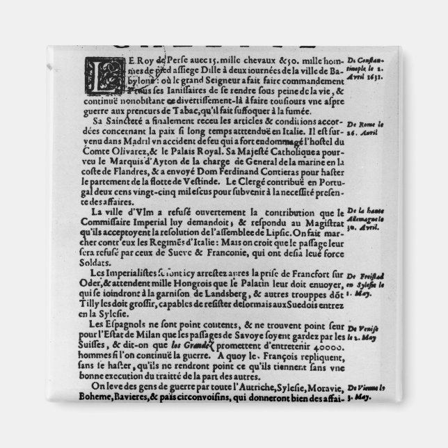 Imán Página de texto de 'La Gazette' (Frente)
