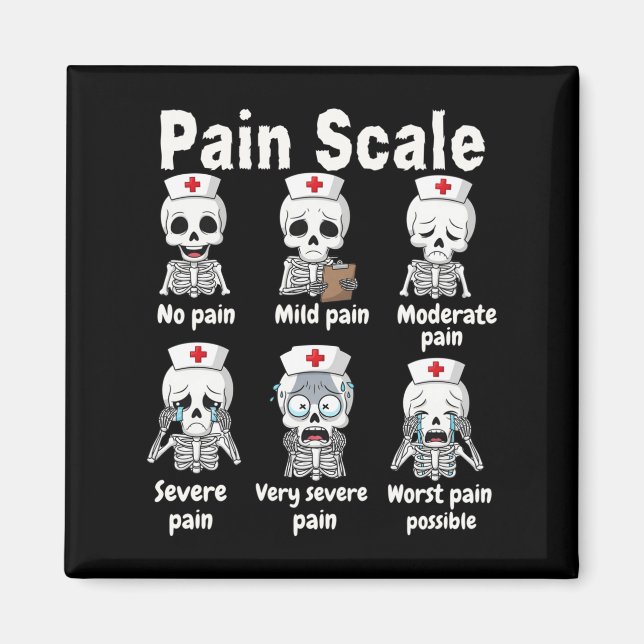 Imán Pain Scale Cute Nurse Skeleton Halloween Trauma Fu (Frente)