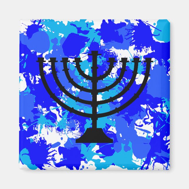 Imán Paint Splatter Blue Menorah (Frente)