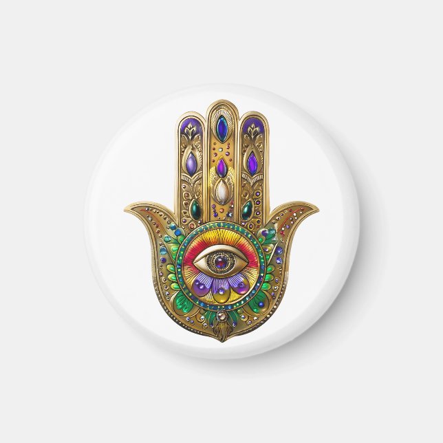 Imán Painted Gold Hamsa Amethyst Ruby Third Eye (Frente)