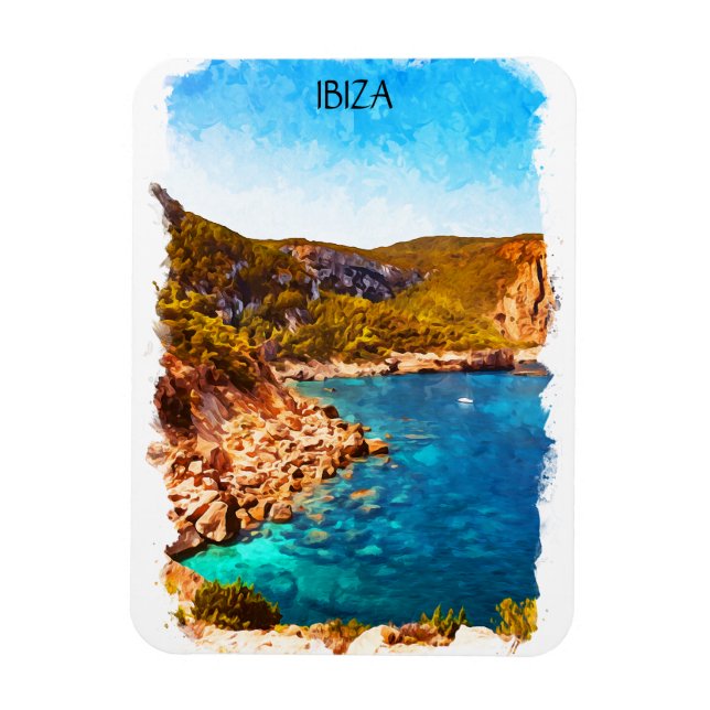 Imán Paisaje acuático colorido de Ibiza España (Vertical)