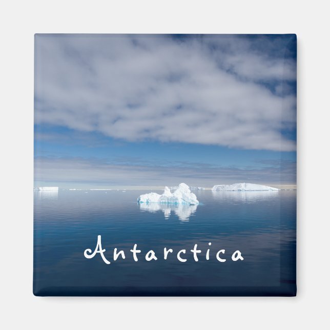 Imán Paisaje antártico foto flotante de hielo con texto (Frente)