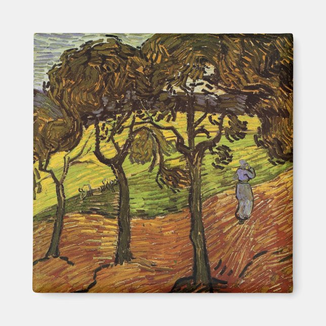 Imán Paisaje, árboles y figuras de Vincent van Gogh (Frente)
