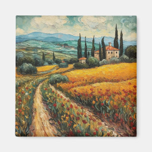 Imán Paisaje campestre de flor silvestre de la Toscana
