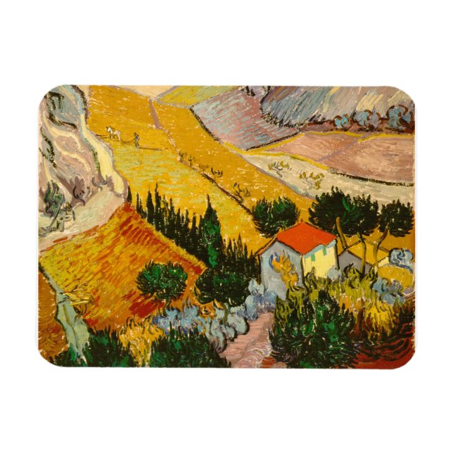Imán Paisaje con House y PloughmaVincent van Gogh (Horizontal)
