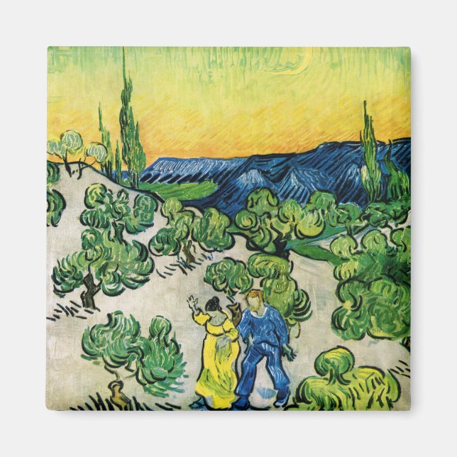 Imán Paisaje con Pareja caminando por Vincent van Gogh (Frente)