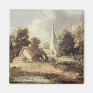 Imán Paisaje con una iglesia, cabaña, aldeanos y