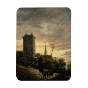 Imán Paisaje con una torre (aceite en lona)