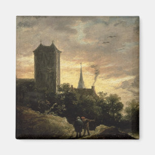 Imán Paisaje con una torre (aceite en lona)