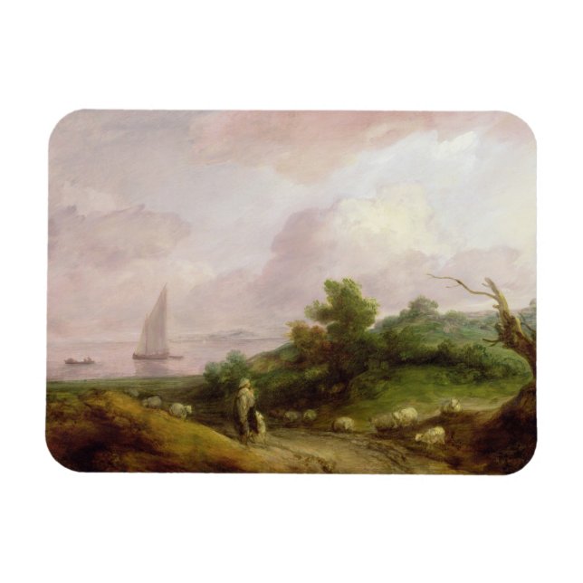 Imán Paisaje costero con pastor y su rebaño, c (Horizontal)