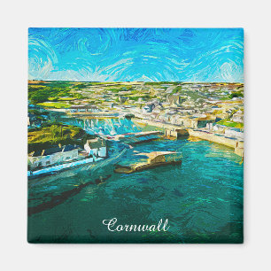 Imán Paisaje costero de Cornwall Inglaterra al óleo