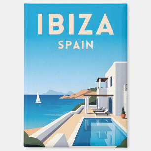 Imán Paisaje costero retro vintage de viaje a Ibiza Esp