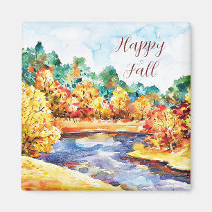 Imán Paisaje de acuarela de otoño con texto personaliza