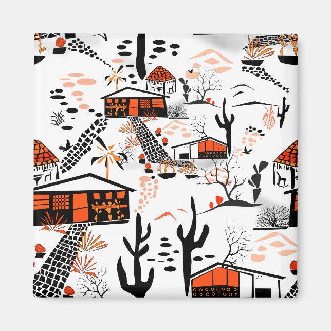 Imán Paisaje de arena desértica sin foco casas de naran (Frente)