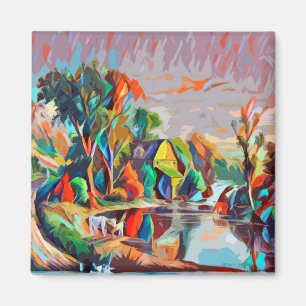 Imán Paisaje de estanques de vacas de campo Resumen Art