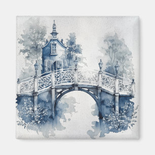 Imán Paisaje de estilo Delft azul y blanco