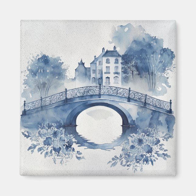 Imán Paisaje de estilo Delft azul y blanco (Frente)