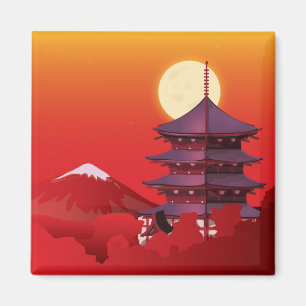 Imán paisaje de Japón dibujo animado de viaje
