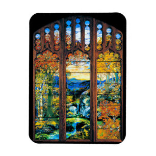 Imán Paisaje de la ventana de vidrio manchado de Tiffan