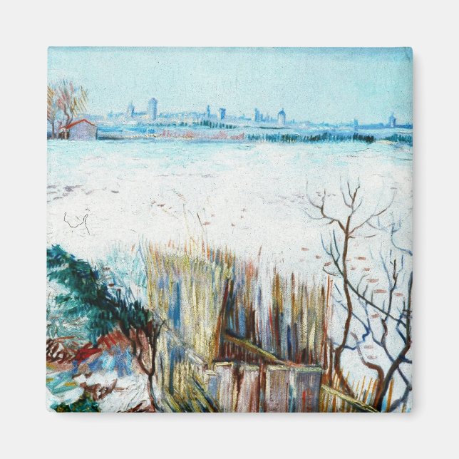 Imán Paisaje de nieve con Arles por Vincent van Gogh (Frente)