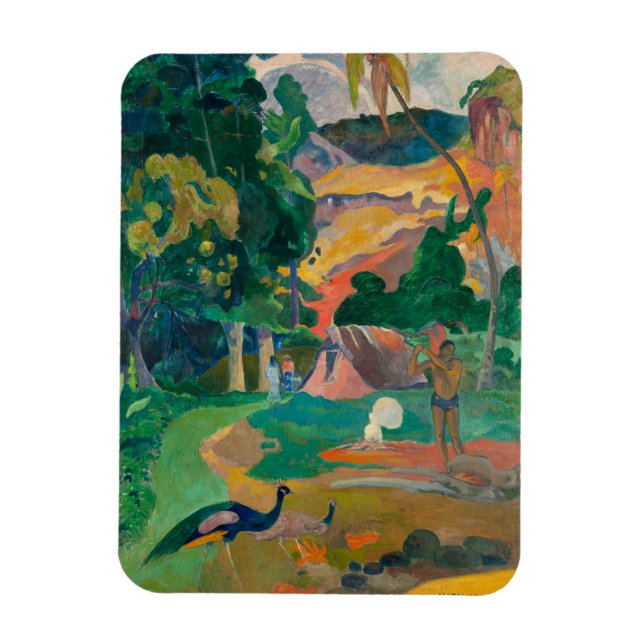 Imán Paisaje de Paul Gauguin Matamoe con pavos reales (Vertical)