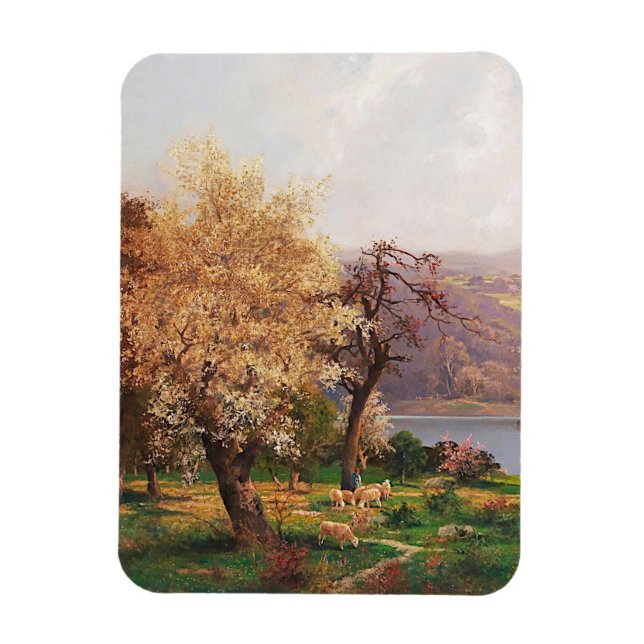 Imán Paisaje de un lago en primavera por Adolf Kaufmann (Vertical)