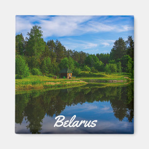 Imán Paisaje del bosque del río Naturaleza Bielorrusia