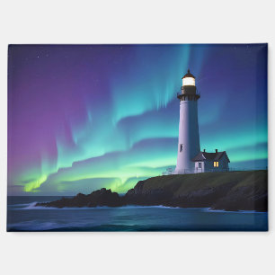Imán Paisaje del faro Costa Océano Aurora Noche