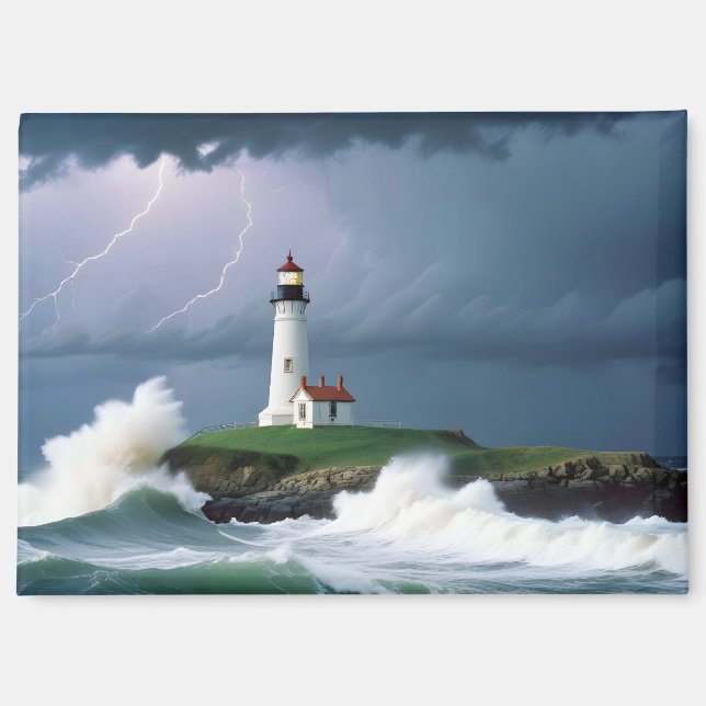 Imán Paisaje del faro Olas oceánicas costeras del mar n (Anverso)