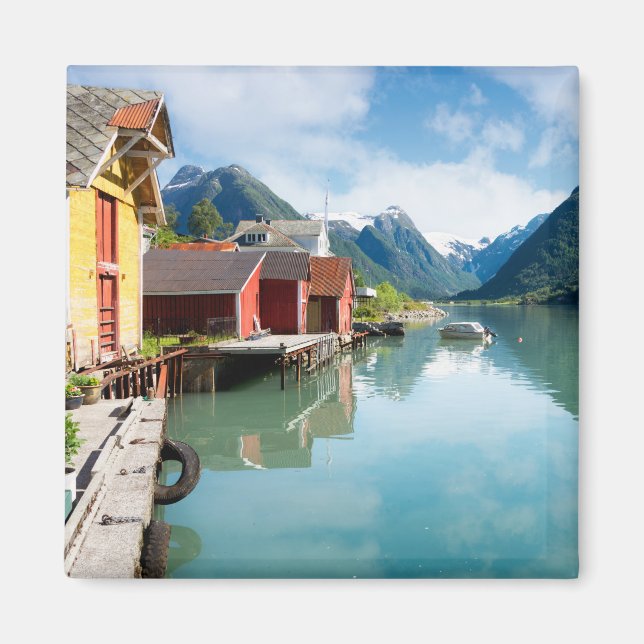 Imán Paisaje del fiordo de Fjaerlandsfjord en Noruega (Frente)