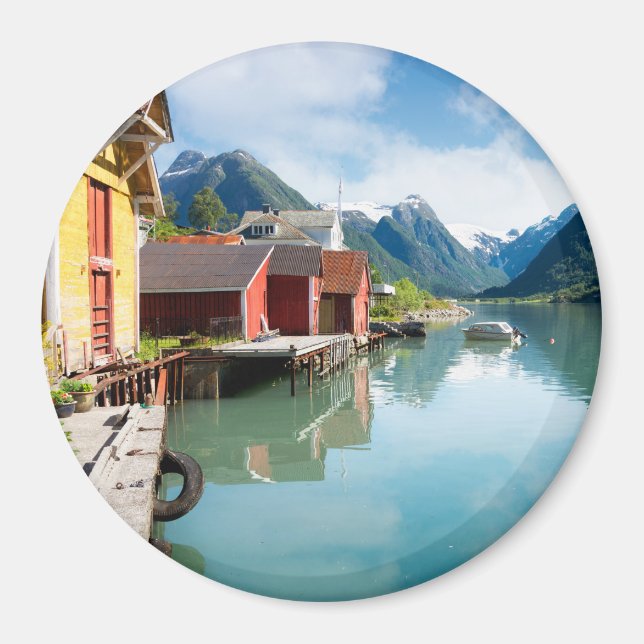 Imán Paisaje del fiordo de Fjaerlandsfjord en Noruega (Frente)