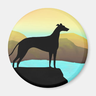 Imán Paisaje del perro del lado del río Greyhound