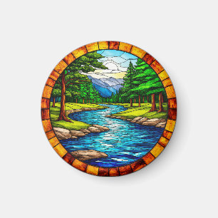 Imán Paisaje escénico de río y bosque
