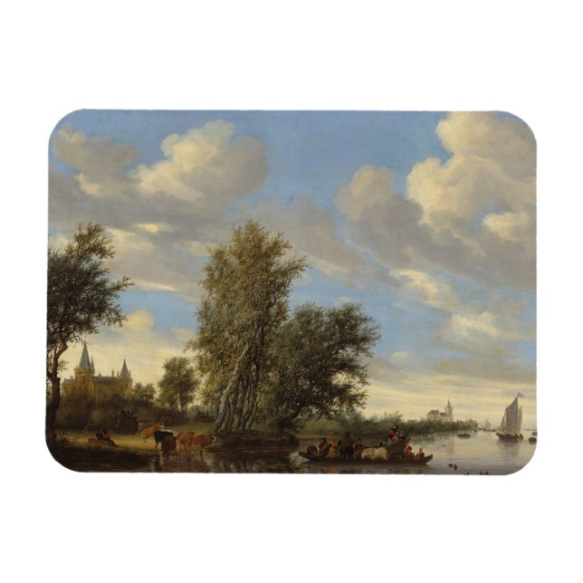 Imán Paisaje fluvial con ferry, 1649 (aceite sobre lien (Horizontal)