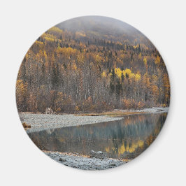 Imán Paisaje forestal de otoño con árboles dorados