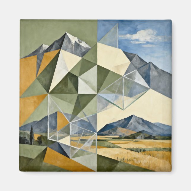 Imán Paisaje geométrico abstracto de montaña (Frente)