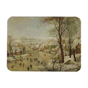 Imán Paisaje invernal con captura de aves (aceite en el