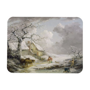 Imán Paisaje invernal con hombres haciendo snowballing 