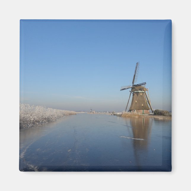Imán Paisaje invernal con molino de viento y hielo (Frente)