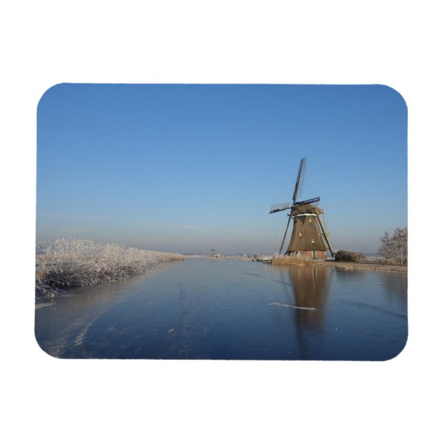 Imán Paisaje invernal con molino de viento y hielo (Horizontal)