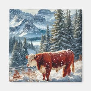 Imán Paisaje invernal con vacas que avivan la nieve