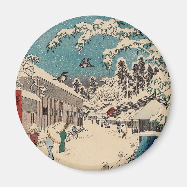 Imán paisaje invernal de Hiroshige japón ukiyo-e antigu (Frente)