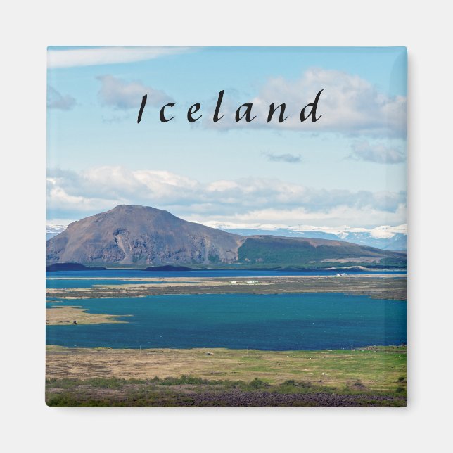 Imán Paisaje matutino de Islandia con granjas en un fio (Frente)