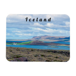 Imán Paisaje matutino de Islandia con granjas en un fio