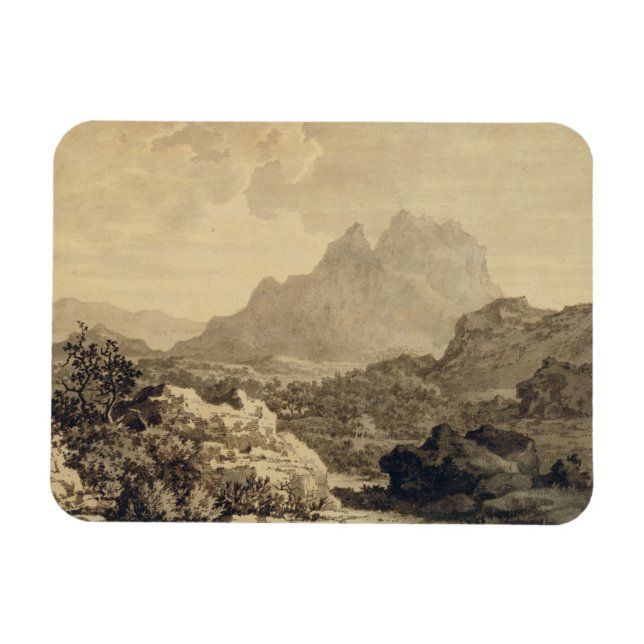 Imán Paisaje montañoso, c.1780 (lavado gris y marrón) (Horizontal)